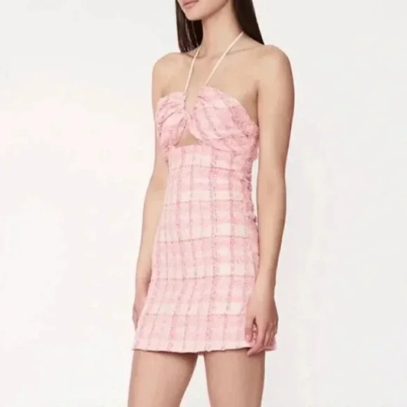 NWT Bardot Boucle Pink Lexi Mini Dress, Size M / US 6 - Picture 2 of 9